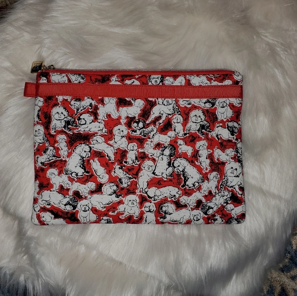 Carolina Herrera White Poodles On Red And Black Pouch